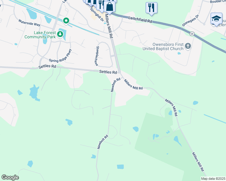 map of restaurants, bars, coffee shops, grocery stores, and more near 4841 Newbolt Road in Owensboro
