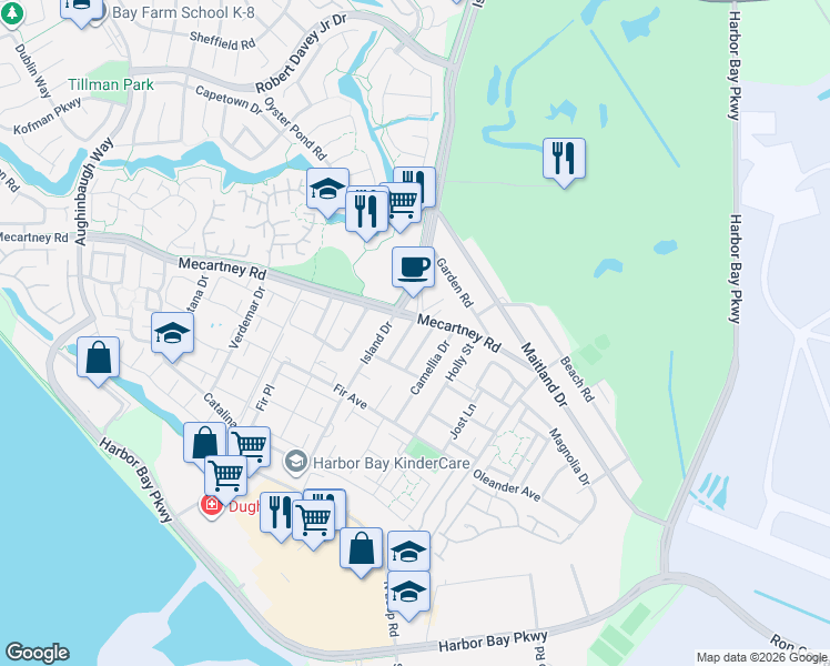 map of restaurants, bars, coffee shops, grocery stores, and more near 1008 Azalea Drive in Alameda