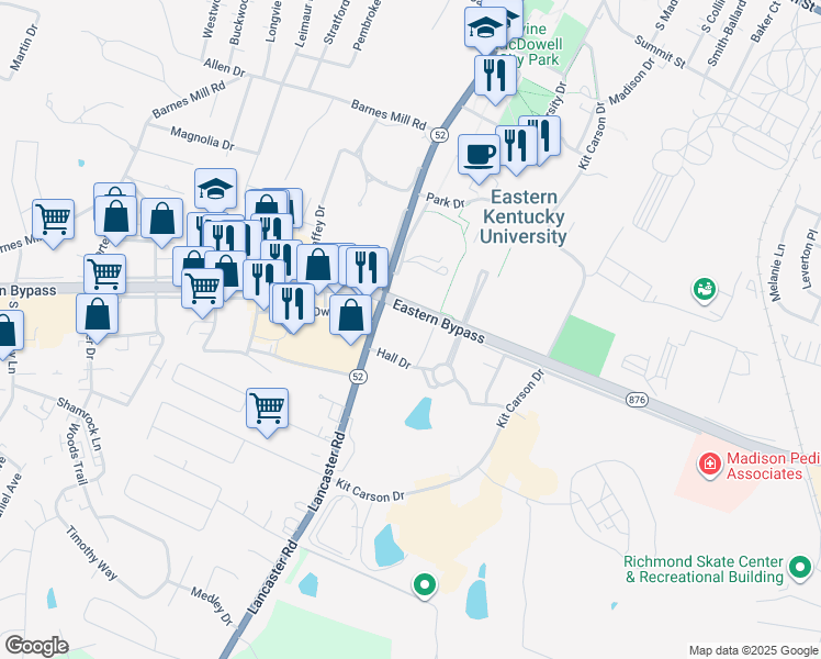 map of restaurants, bars, coffee shops, grocery stores, and more near 430 Eastern Bypass in Richmond