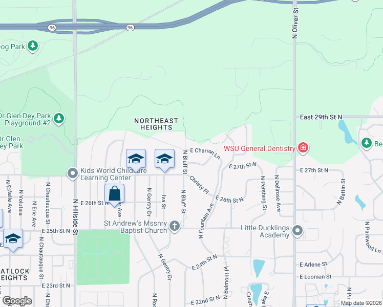 map of restaurants, bars, coffee shops, grocery stores, and more near 3700-3998 East Charron Lane in Wichita