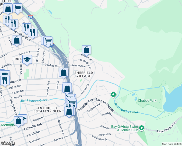 map of restaurants, bars, coffee shops, grocery stores, and more near 236 Covington Street in Oakland