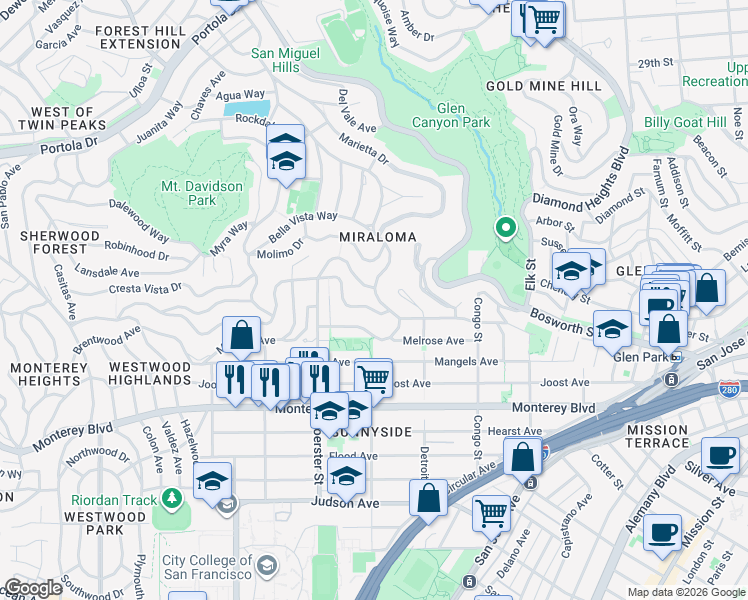 map of restaurants, bars, coffee shops, grocery stores, and more near in San Francisco