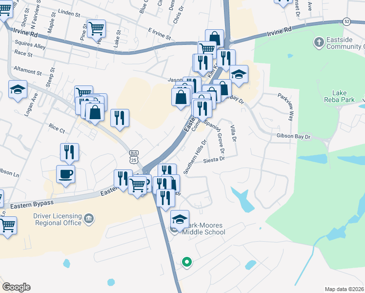 map of restaurants, bars, coffee shops, grocery stores, and more near 950 Commercial Drive in Richmond