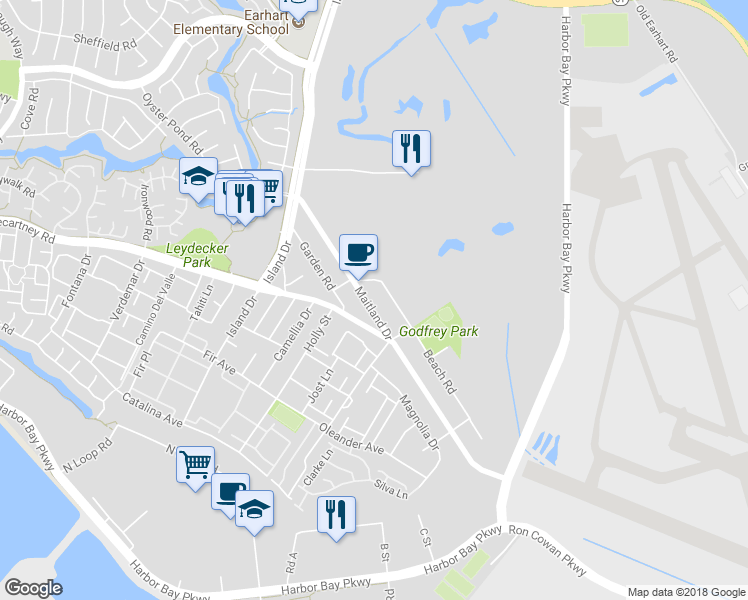 map of restaurants, bars, coffee shops, grocery stores, and more near 127 Maitland Drive in Alameda
