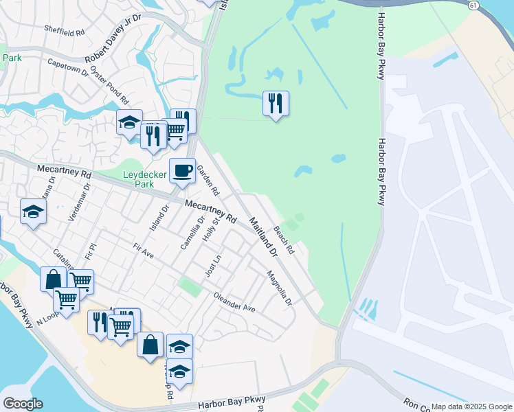 map of restaurants, bars, coffee shops, grocery stores, and more near 119 Maitland Drive in Alameda