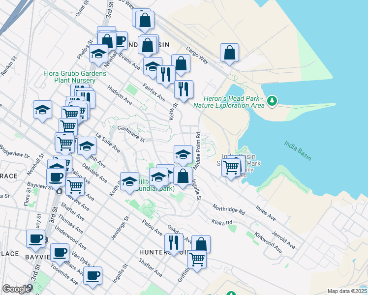 map of restaurants, bars, coffee shops, grocery stores, and more near 146 West Point Road in San Francisco
