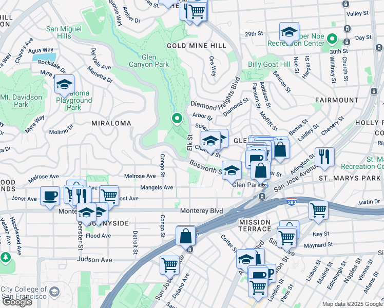 map of restaurants, bars, coffee shops, grocery stores, and more near in San Francisco
