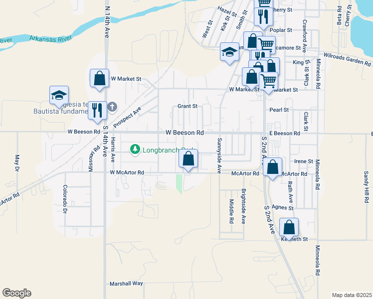 map of restaurants, bars, coffee shops, grocery stores, and more near 916 Kelley Avenue in Dodge City