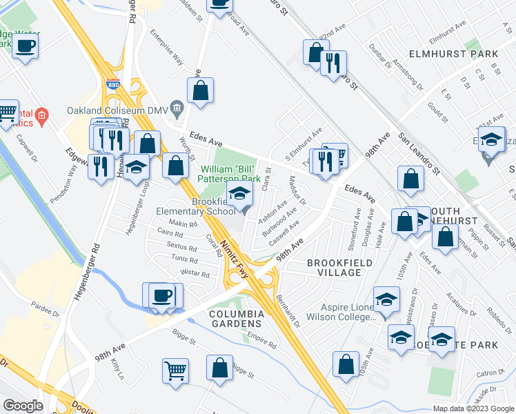 map of restaurants, bars, coffee shops, grocery stores, and more near 433 Clara Street in Oakland