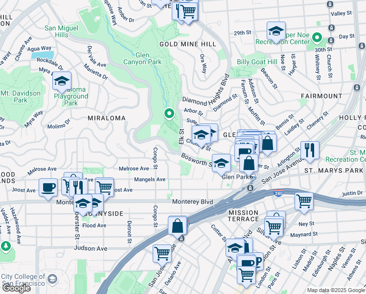 map of restaurants, bars, coffee shops, grocery stores, and more near in San Francisco
