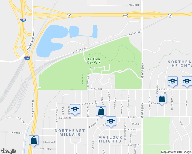 map of restaurants, bars, coffee shops, grocery stores, and more near 2508 North Conquest Street in Wichita
