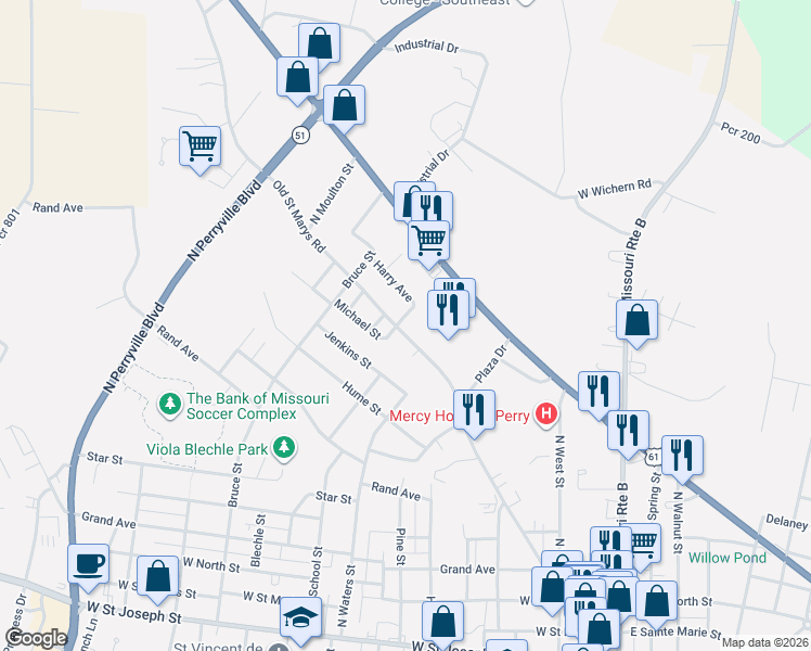map of restaurants, bars, coffee shops, grocery stores, and more near 913 Old Saint Marys Road in Perryville