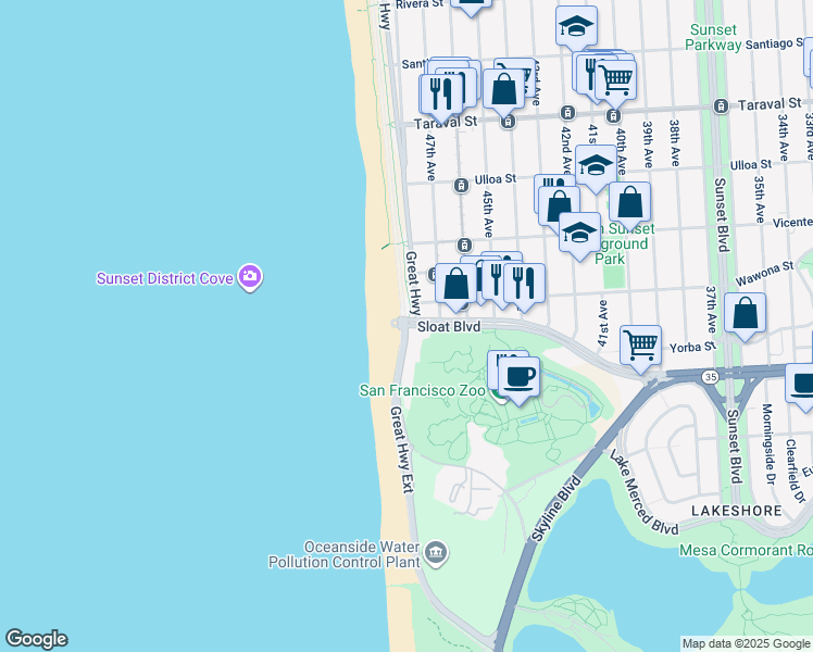 map of restaurants, bars, coffee shops, grocery stores, and more near in San Francisco