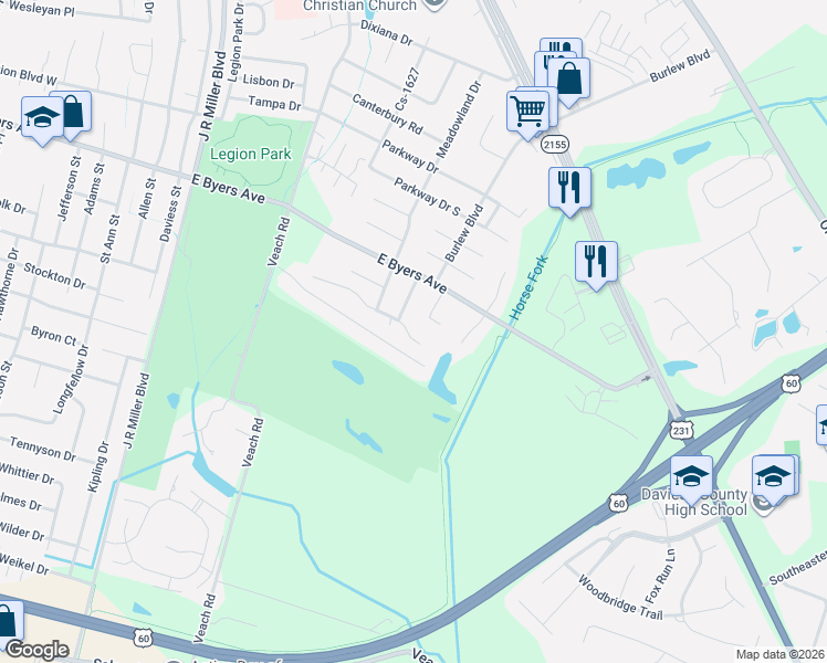 map of restaurants, bars, coffee shops, grocery stores, and more near 1 Quail Ridge Court in Owensboro