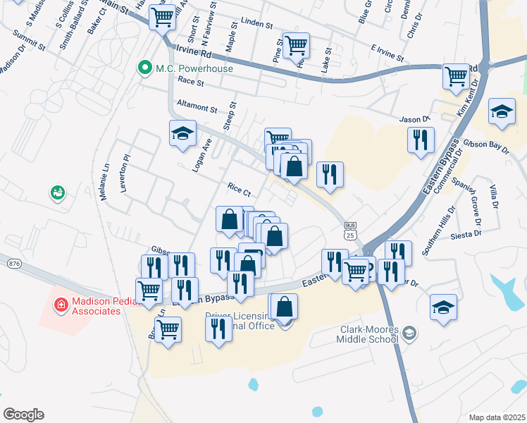 map of restaurants, bars, coffee shops, grocery stores, and more near 104 Lowell Avenue in Richmond