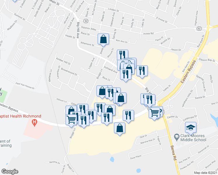map of restaurants, bars, coffee shops, grocery stores, and more near 305 Hanover Avenue in Richmond