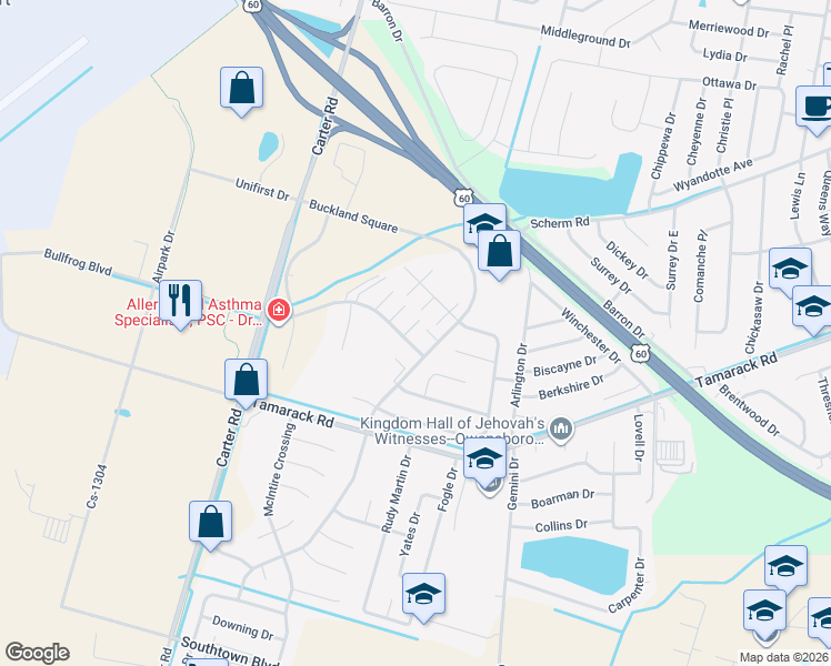 map of restaurants, bars, coffee shops, grocery stores, and more near 2435 Obryan Boulevard in Owensboro