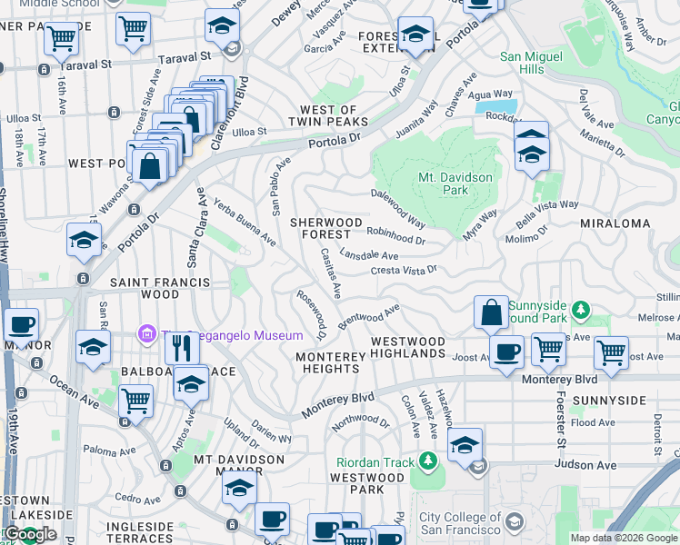 map of restaurants, bars, coffee shops, grocery stores, and more near in San Francisco