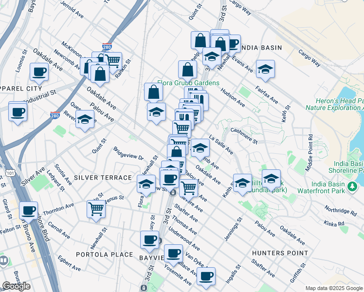 map of restaurants, bars, coffee shops, grocery stores, and more near in San Francisco