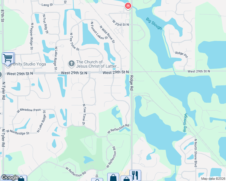 map of restaurants, bars, coffee shops, grocery stores, and more near 2849 Wild Rose Ct in Wichita