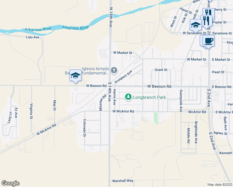 map of restaurants, bars, coffee shops, grocery stores, and more near 908 Harris Avenue in Dodge City