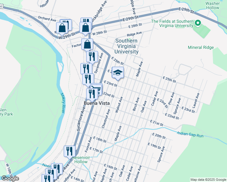 map of restaurants, bars, coffee shops, grocery stores, and more near 2233 Chestnut Avenue in Buena Vista