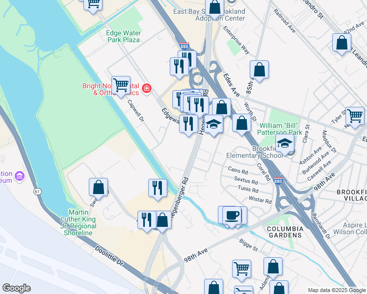 map of restaurants, bars, coffee shops, grocery stores, and more near 333 Hegenberger Road in Oakland
