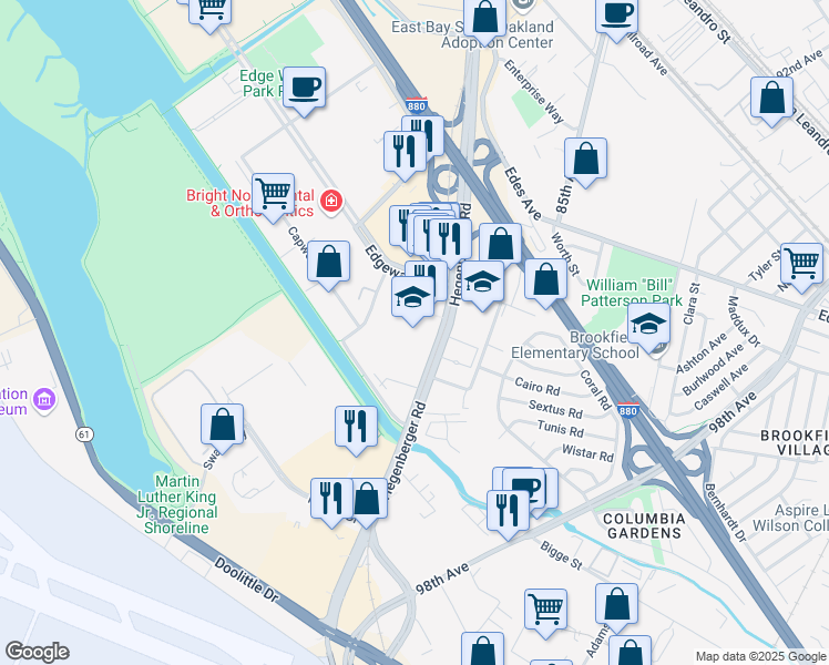 map of restaurants, bars, coffee shops, grocery stores, and more near 333 Hegenberger Rd in Oakland