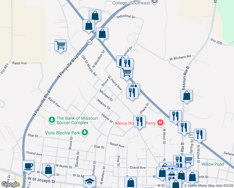 map of restaurants, bars, coffee shops, grocery stores, and more near 913 Old Saint Marys Road in Perryville