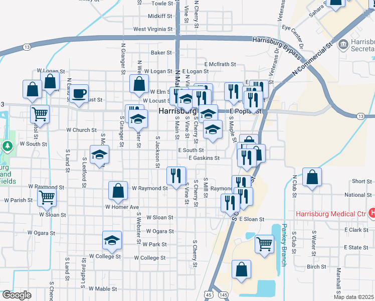 map of restaurants, bars, coffee shops, grocery stores, and more near 101 East South Street in Harrisburg