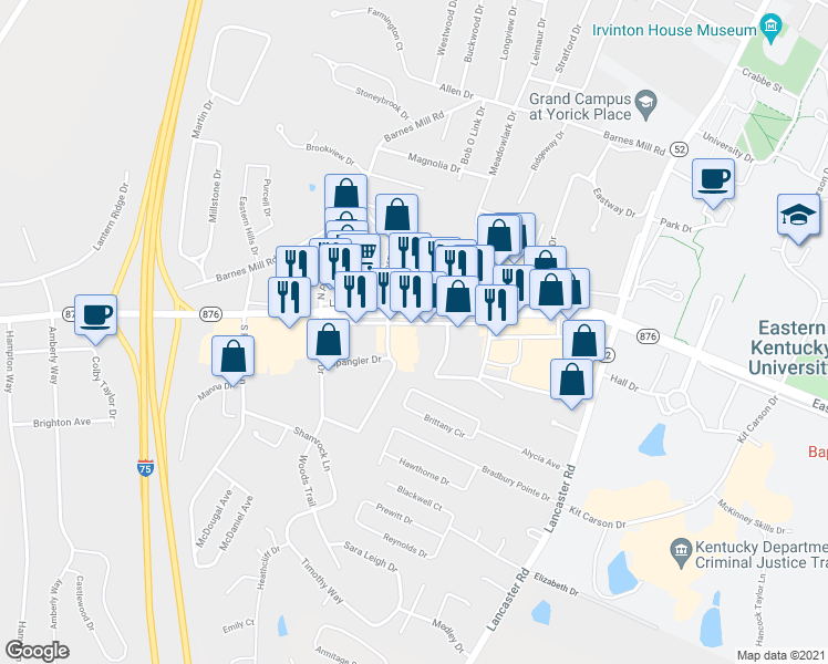 map of restaurants, bars, coffee shops, grocery stores, and more near 430 Eastern Bypass in Richmond