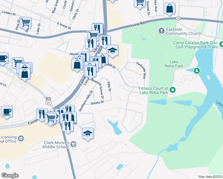 map of restaurants, bars, coffee shops, grocery stores, and more near 974 Villa Drive in Richmond