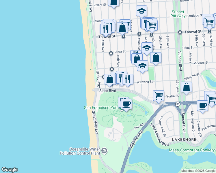 map of restaurants, bars, coffee shops, grocery stores, and more near in San Francisco