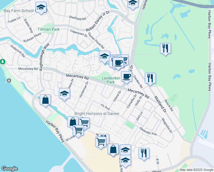 map of restaurants, bars, coffee shops, grocery stores, and more near 1001 Tahiti Lane in Alameda