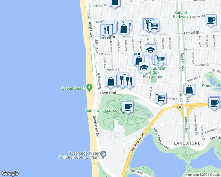 map of restaurants, bars, coffee shops, grocery stores, and more near in San Francisco