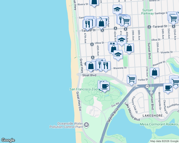 map of restaurants, bars, coffee shops, grocery stores, and more near in San Francisco