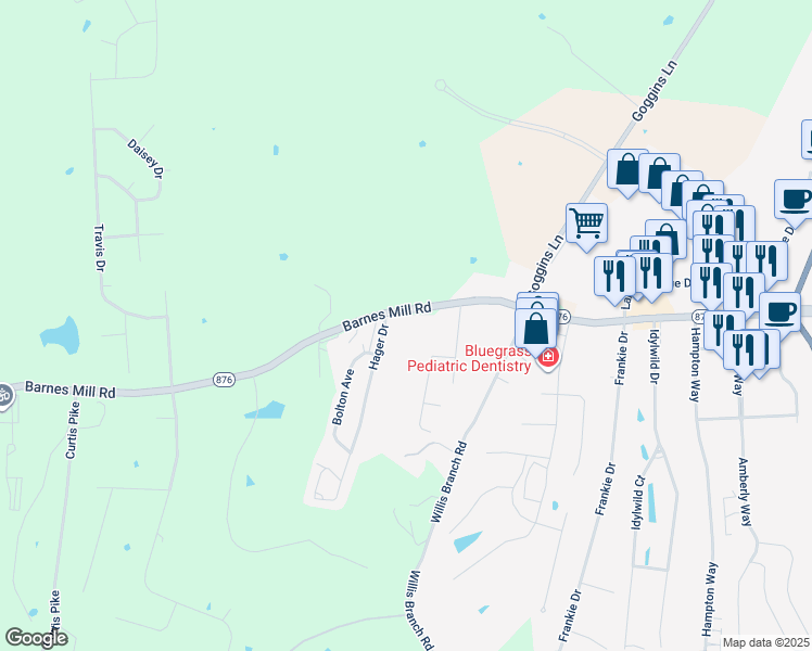 map of restaurants, bars, coffee shops, grocery stores, and more near 1290 Barnes Mill Road in Richmond