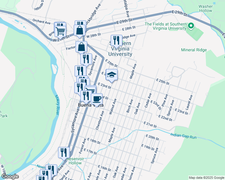 map of restaurants, bars, coffee shops, grocery stores, and more near 2233 Chestnut Avenue in Buena Vista