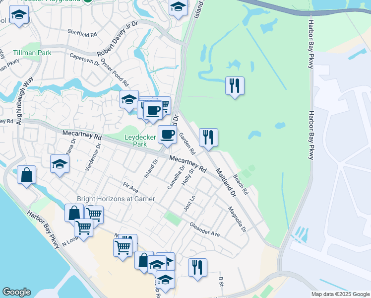 map of restaurants, bars, coffee shops, grocery stores, and more near 48 Garden Road in Alameda