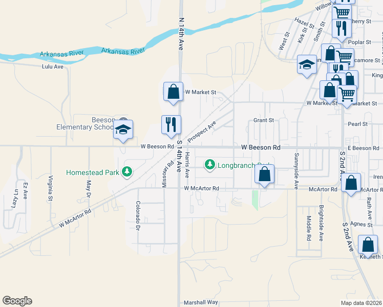 map of restaurants, bars, coffee shops, grocery stores, and more near 908 Harris Avenue in Dodge City
