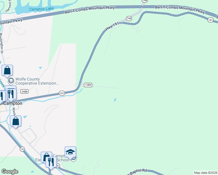 map of restaurants, bars, coffee shops, grocery stores, and more near Steele Street in Campton