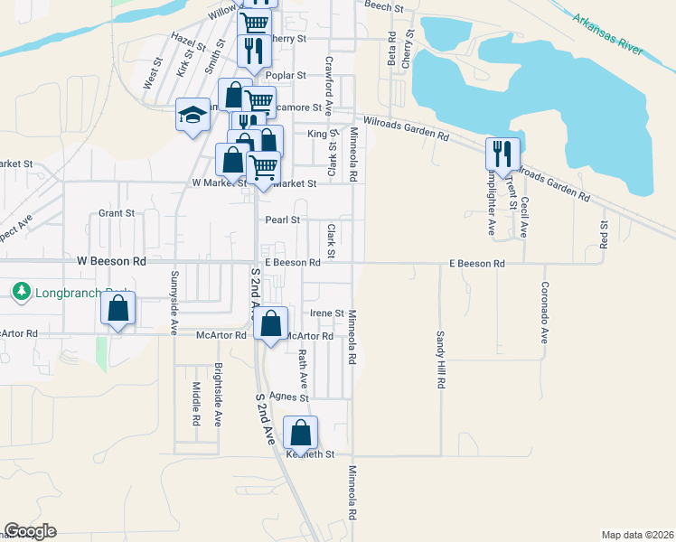 map of restaurants, bars, coffee shops, grocery stores, and more near 911 Minnola Road in Dodge City