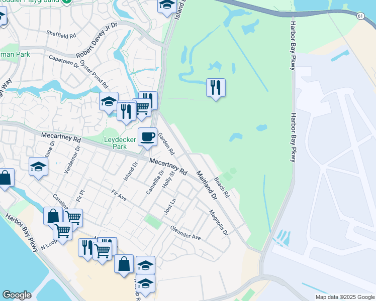 map of restaurants, bars, coffee shops, grocery stores, and more near 119 Maitland Drive in Alameda