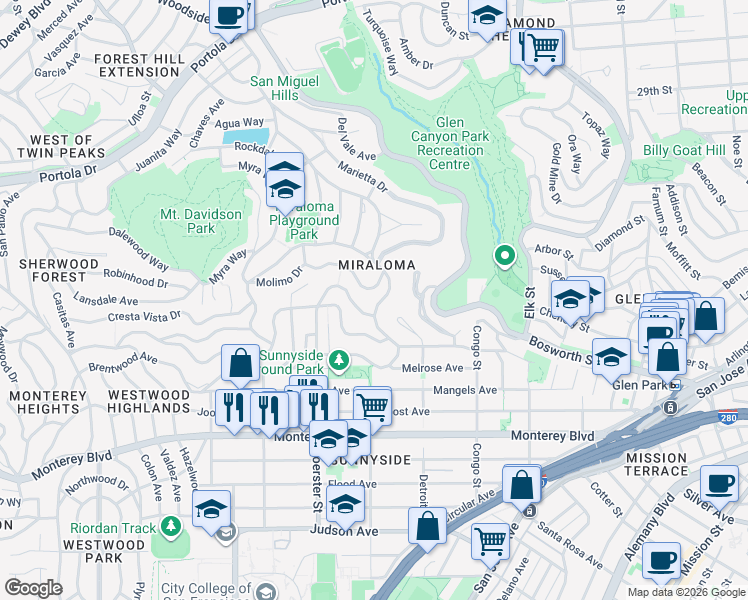 map of restaurants, bars, coffee shops, grocery stores, and more near in San Francisco