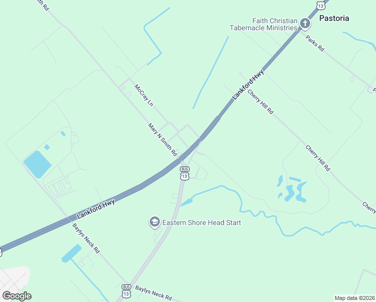 map of restaurants, bars, coffee shops, grocery stores, and more near U.S. 13 Bus in Parksley