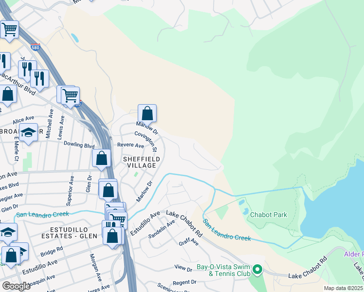 map of restaurants, bars, coffee shops, grocery stores, and more near 3247 Revere Avenue in Oakland