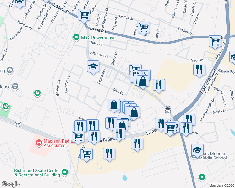 map of restaurants, bars, coffee shops, grocery stores, and more near 305 Hanover Avenue in Richmond