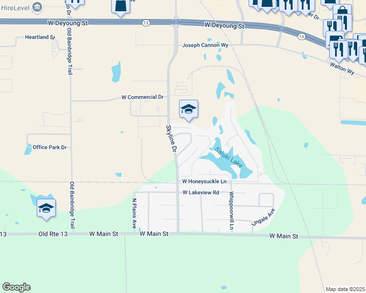 map of restaurants, bars, coffee shops, grocery stores, and more near 3201A Jamie Avenue in Marion
