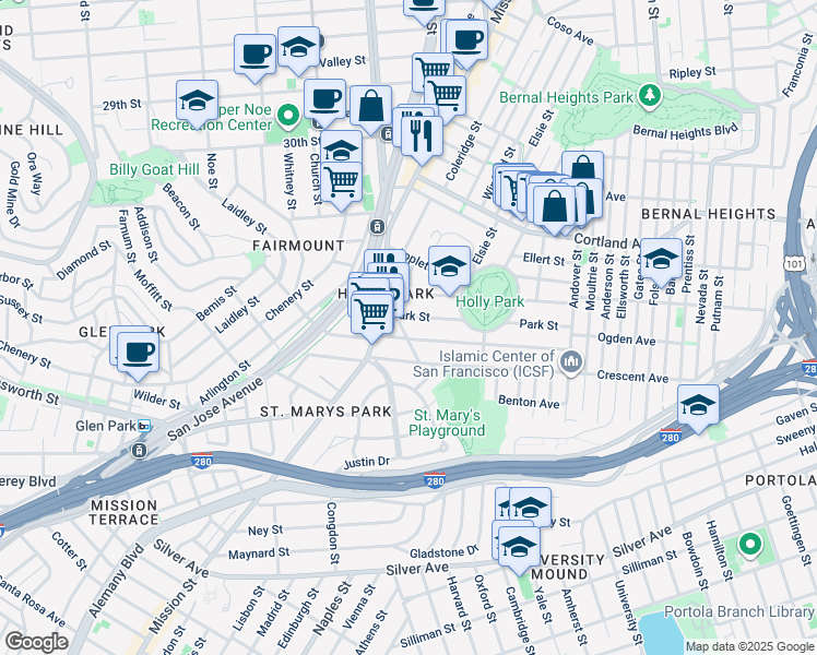 map of restaurants, bars, coffee shops, grocery stores, and more near 2 Leese Street in San Francisco
