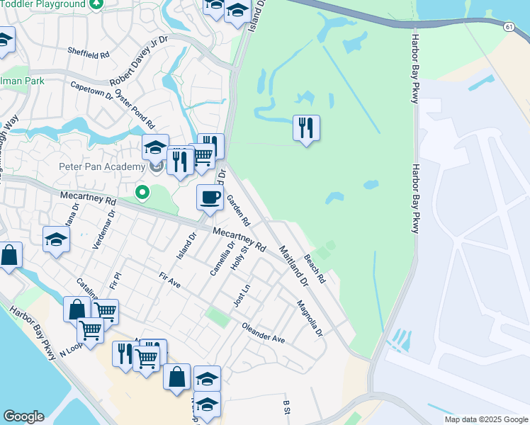 map of restaurants, bars, coffee shops, grocery stores, and more near in Alameda